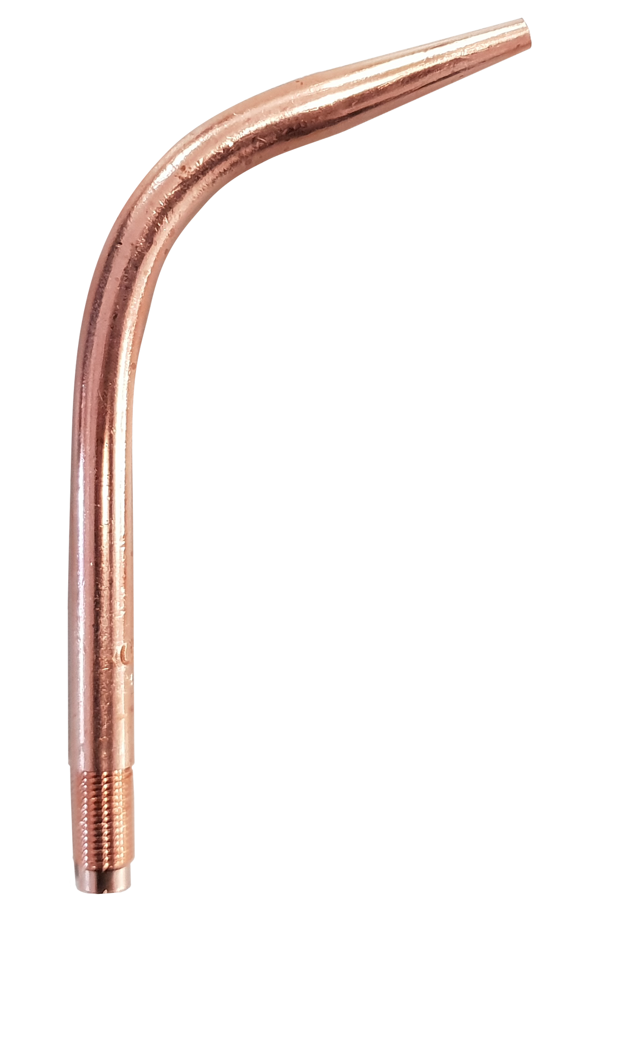 Copper welding torch nozzle on a white background